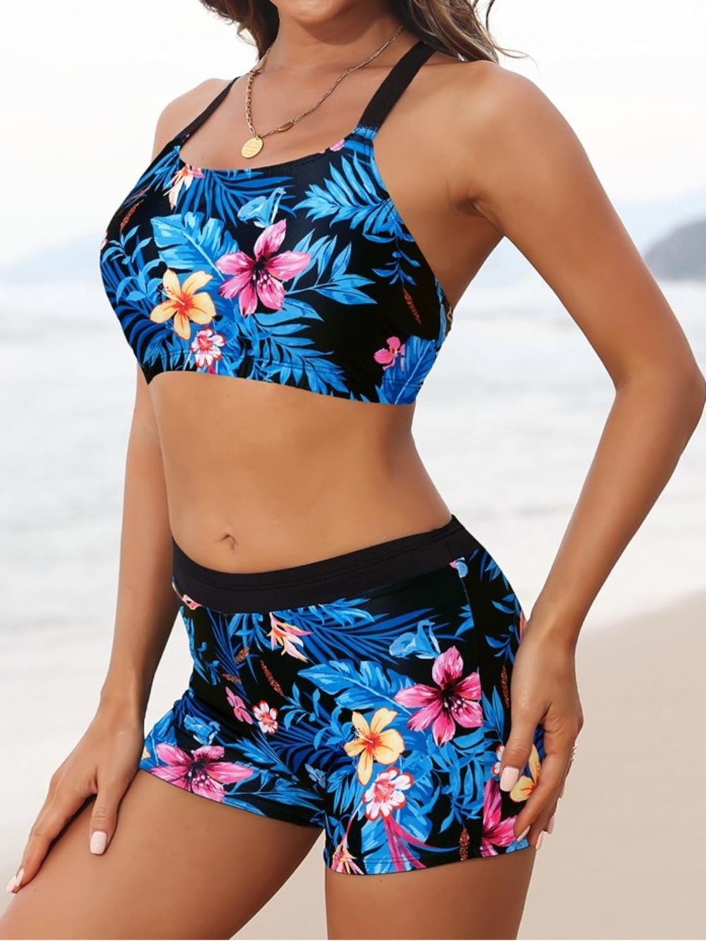 Aqua Eve Woman's 3 Piece Floral Tankini Swimsuit, Swim Boy Shorts, XL - Picture 2 of 15
